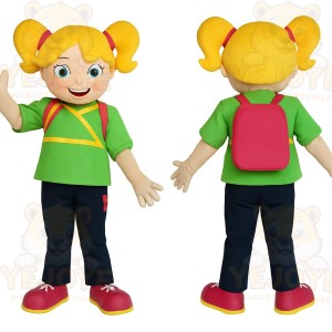 Green Pink Blonde Schoolgirl Mascot Costume