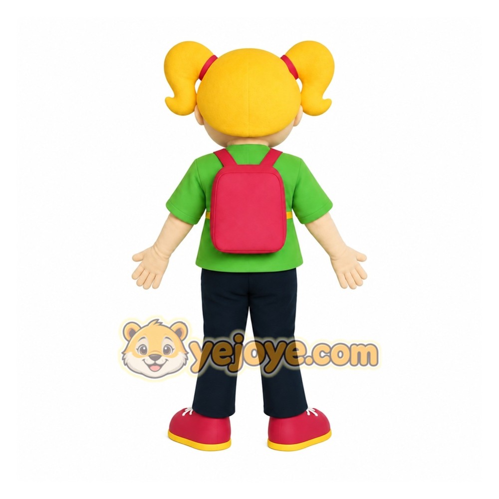 Green Pink Blonde Schoolgirl Mascot Costume Green Pink Blonde Schoolgirl Mascot Costume