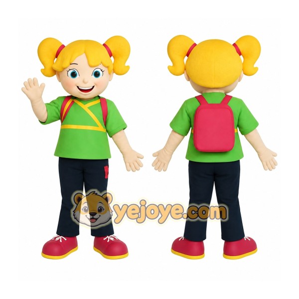 Green Pink Blonde Schoolgirl Mascot Costume