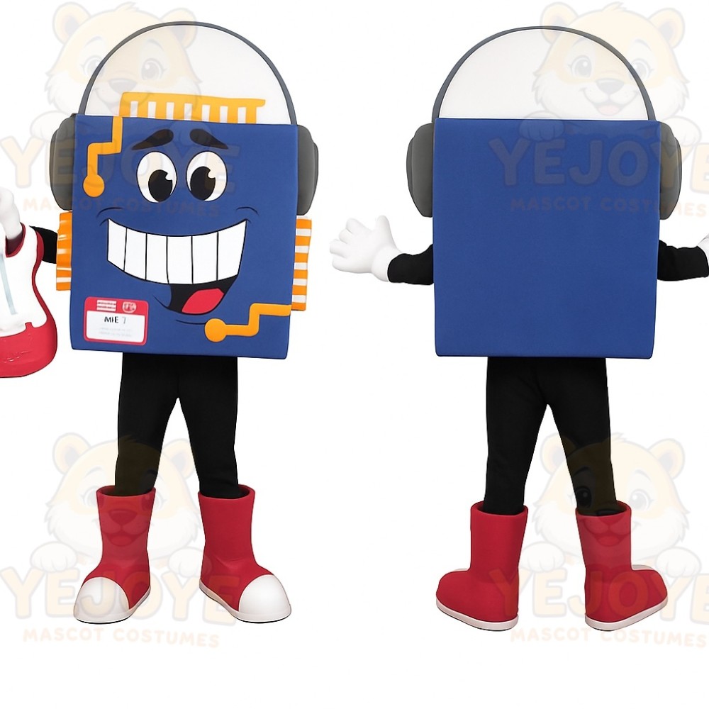 Blue Orange Computer Chip Mascot Costume