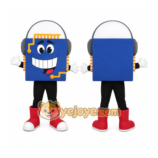 Blue Orange Computer Chip Mascot Costume