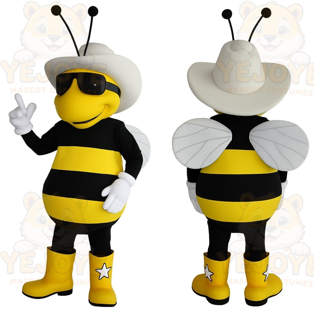 Yellow Black White Cowboy Bee Mascot Costume