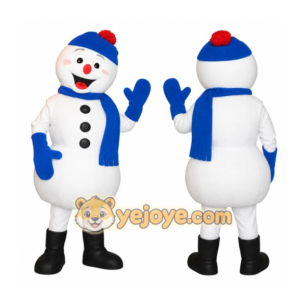 White Blue Winter Snowman Mascot Costume