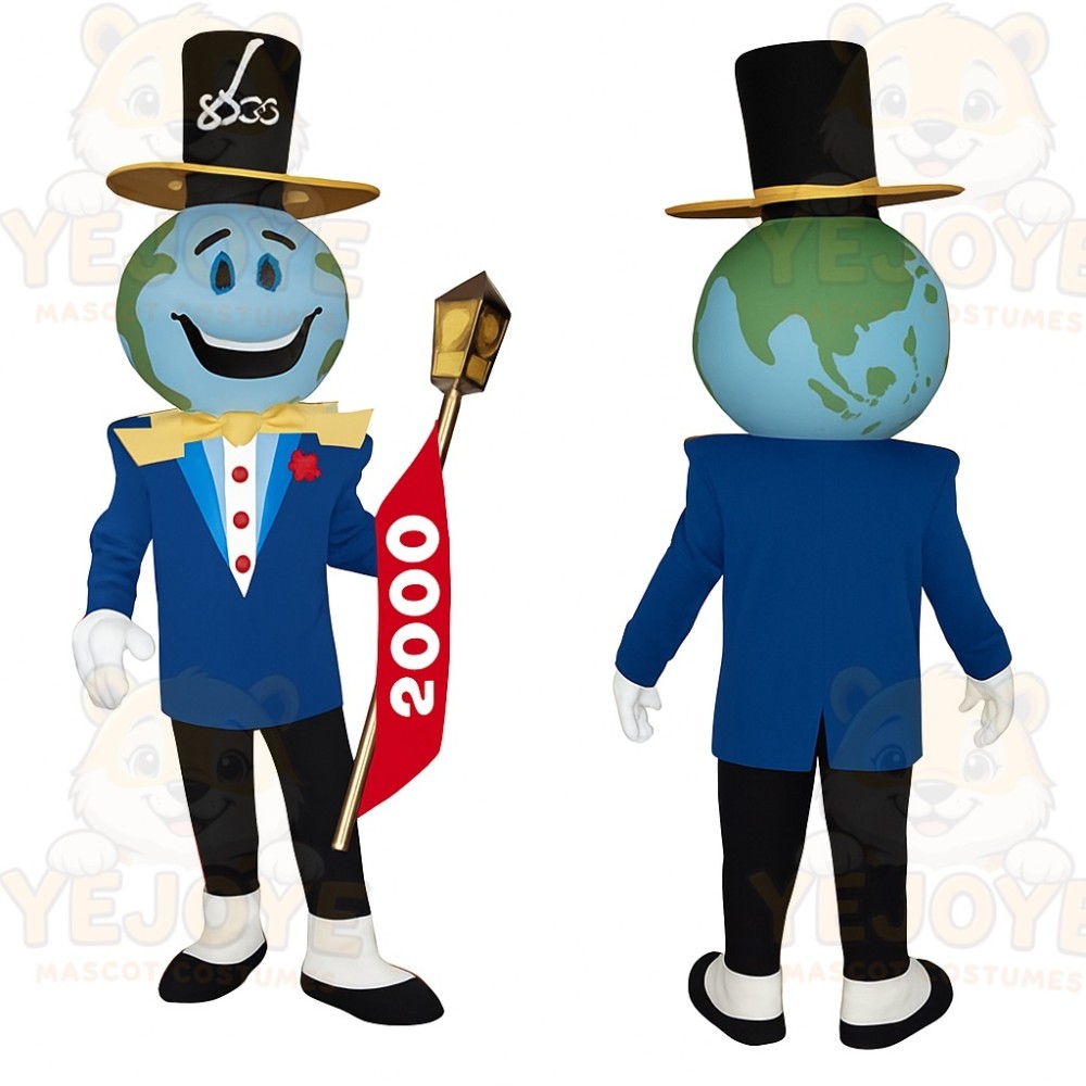 Blue Green Globe Gentleman Mascot Costume