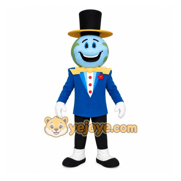 Blue Green Globe Gentleman Mascot Costume