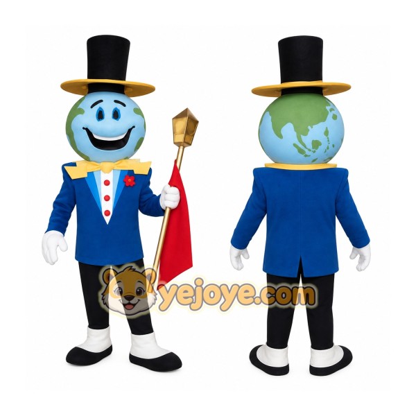 Blue Green Globe Gentleman Mascot Costume