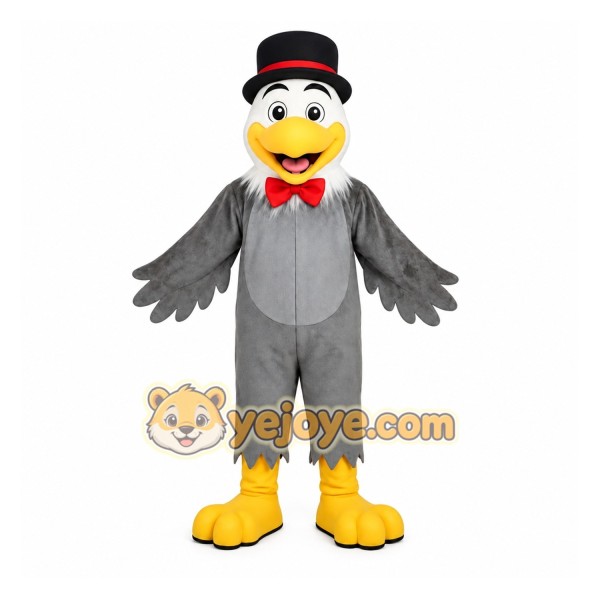 Gray Yellow Gentleman Eagle Mascot Costume