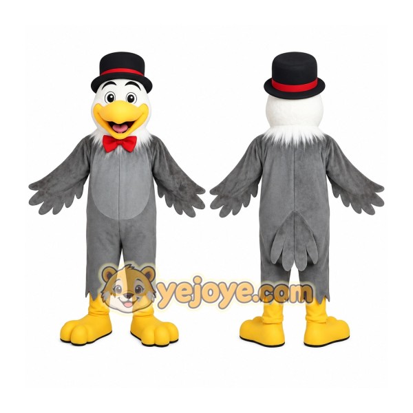 Gray Yellow Gentleman Eagle Mascot Costume