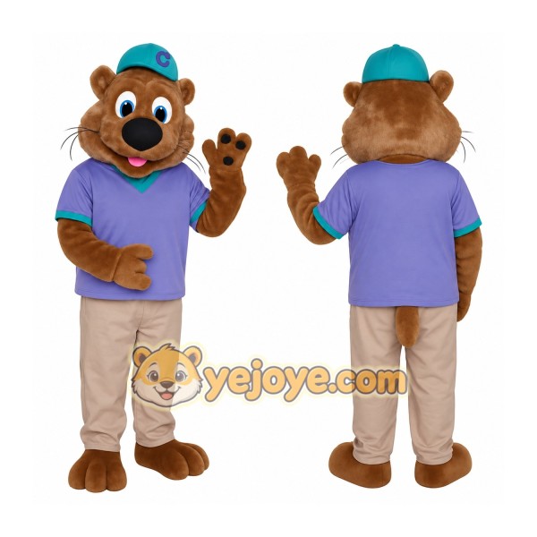 Brown Purple Teal Otter Mascot Costume
