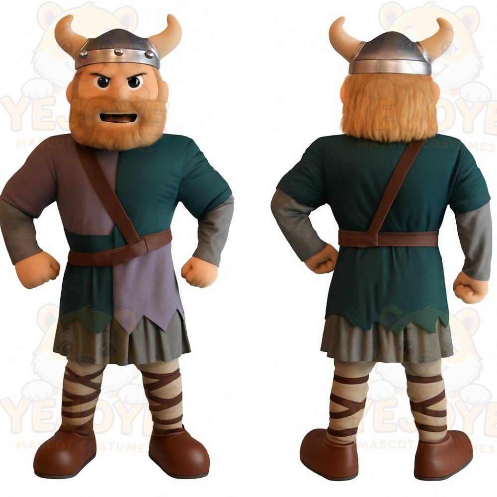 Green Brown Bearded Viking Mascot Costume