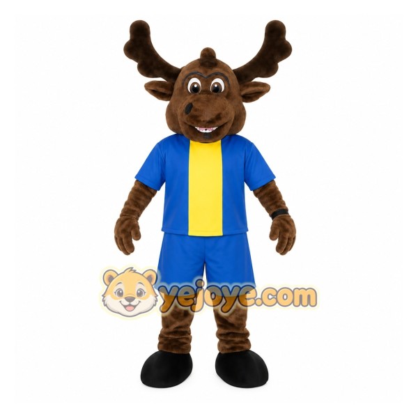 Brown Blue Yellow Moose Mascot Costume