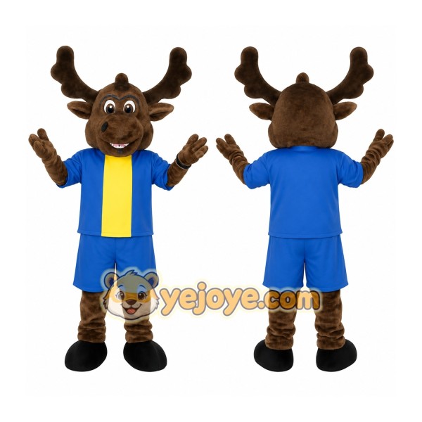 Brown Blue Yellow Moose Mascot Costume