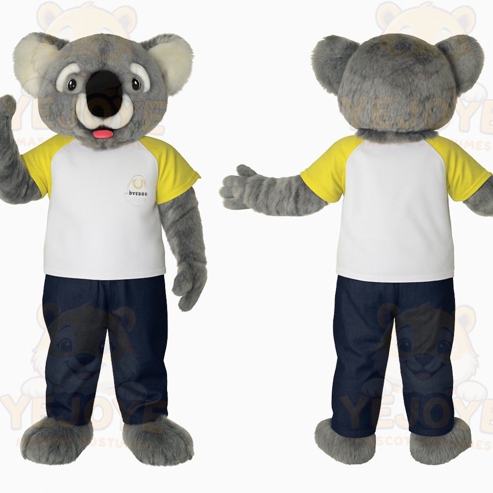 Gray White Yellow Navy Koala Mascot Costume