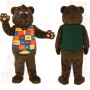 Brown Bear With Multicolor Vest Mascot Costume