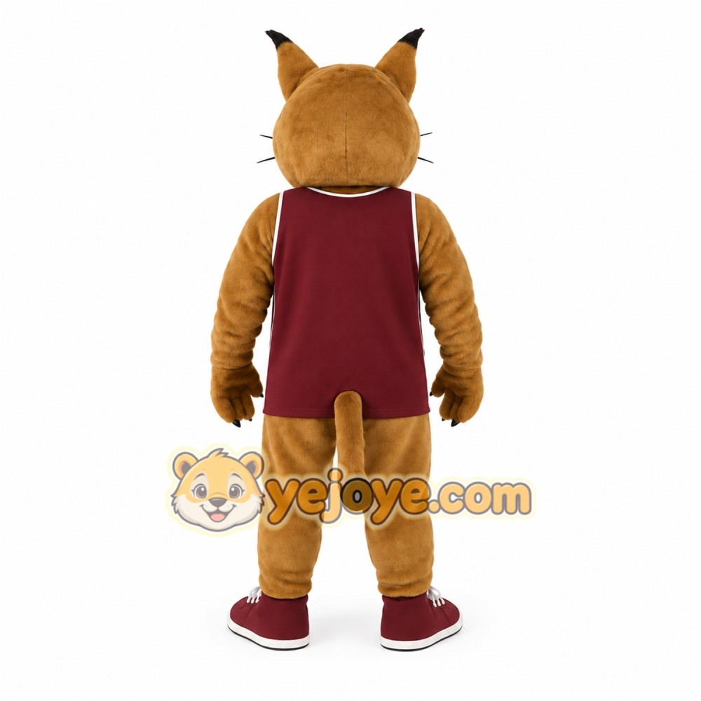 Brown Burgundy Basketball Bobcat Mascot Costume Brown Burgundy Basketball Bobcat Mascot Costume