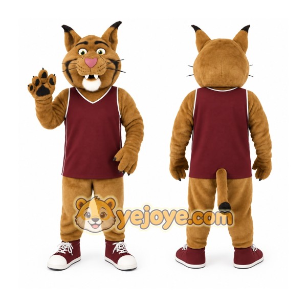 Brown Burgundy Basketball Bobcat Mascot Costume