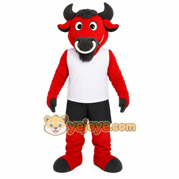 Red Black White Jersey Bull Mascot Costume