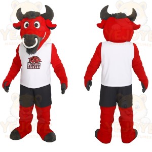 Red Black White Jersey Bull Mascot Costume