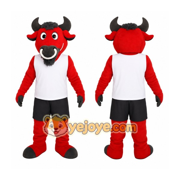 Red Black White Jersey Bull Mascot Costume