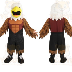 White Brown Black Bald Eagle Mascot Costume
