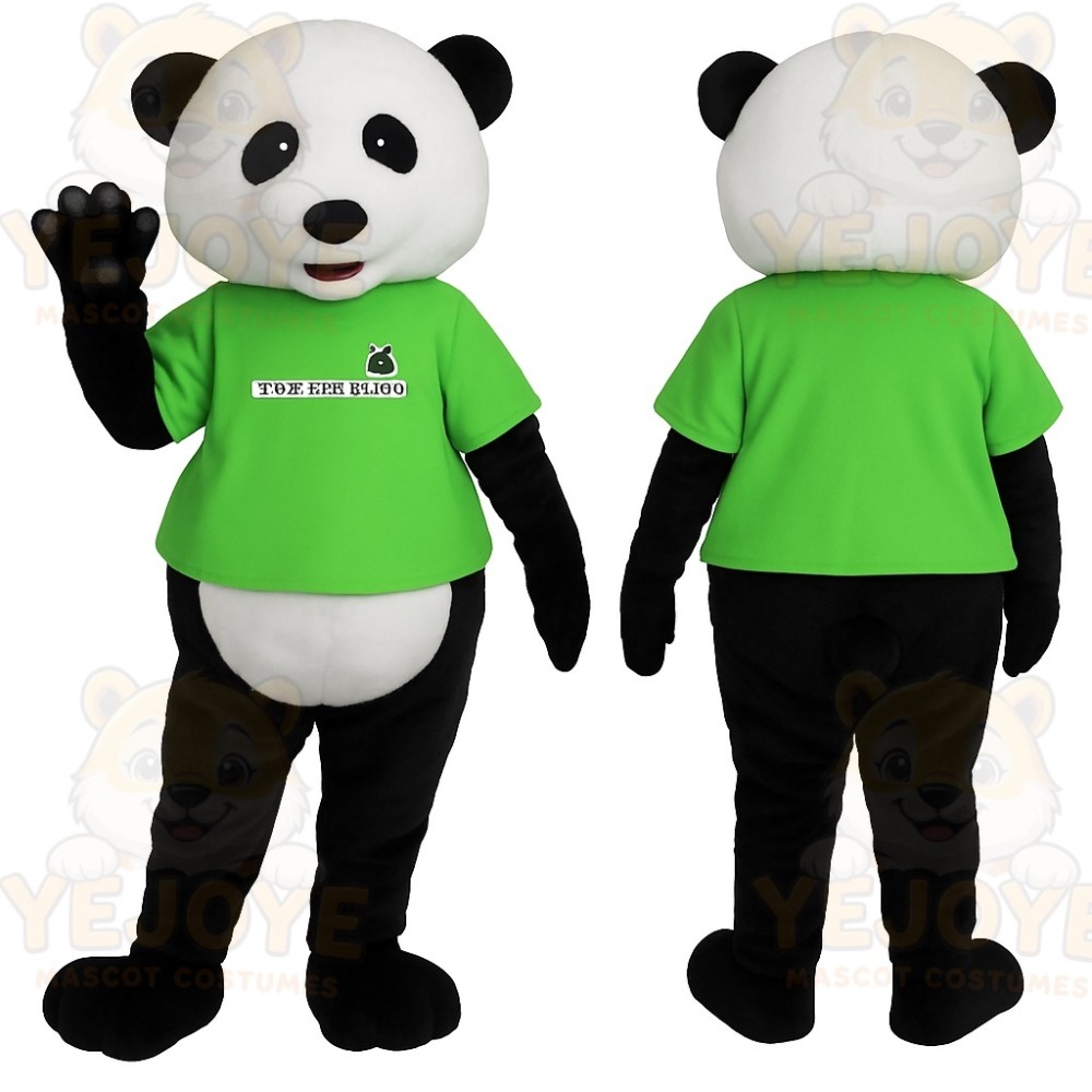 Black White Green Panda Mascot Costume