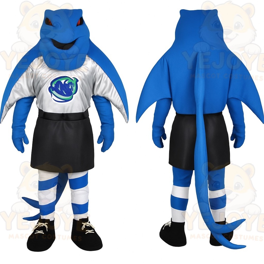 Blue White Hockey Shark Mascot Costume