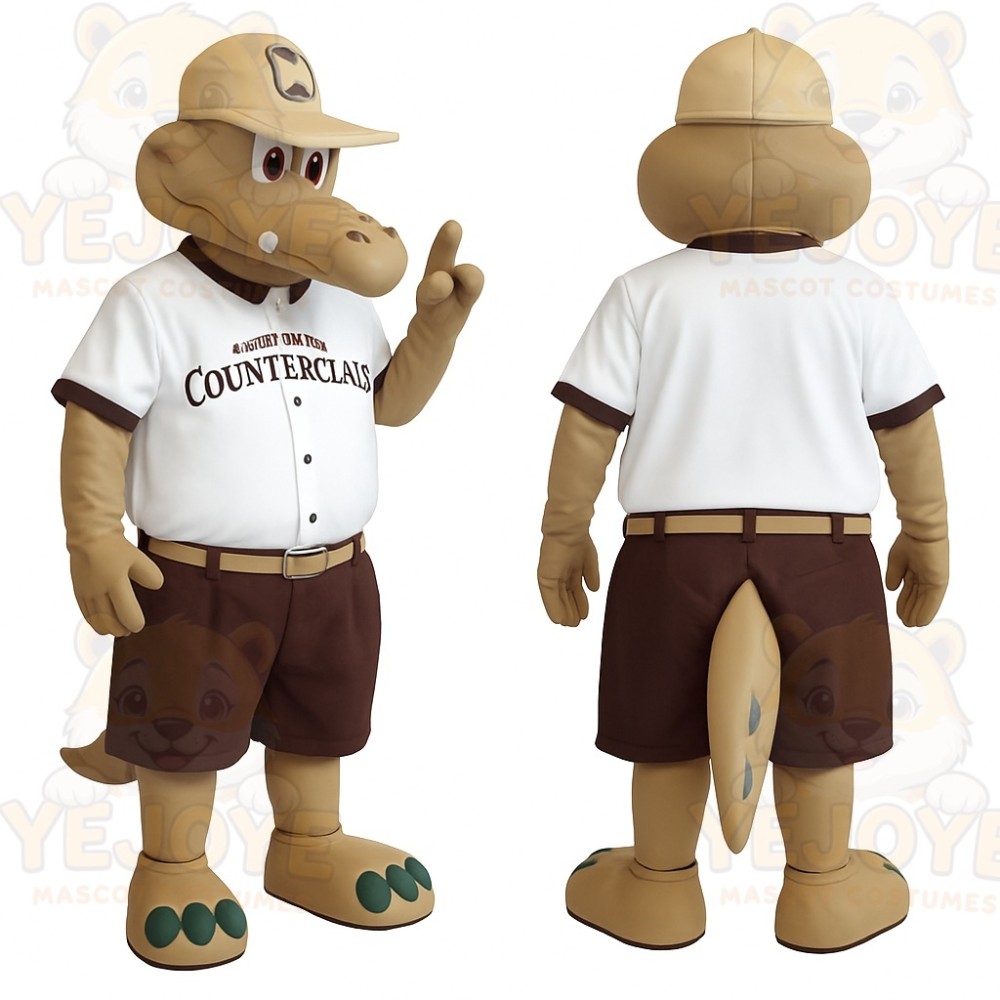 Tan White Baseball Alligator Mascot Costume