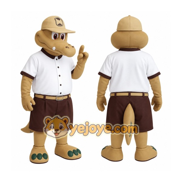 Tan White Baseball Alligator Mascot Costume