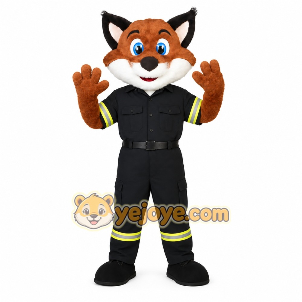 Brown Black Firefighter Fox Mascot Costume Brown Black Firefighter Fox Mascot Costume