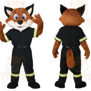 Brown Black Firefighter Fox Mascot Costume