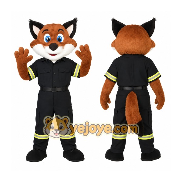 Brown Black Firefighter Fox Mascot Costume
