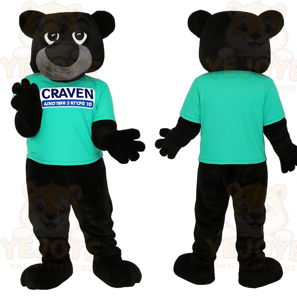 Black Teal Bear Mascot Costume