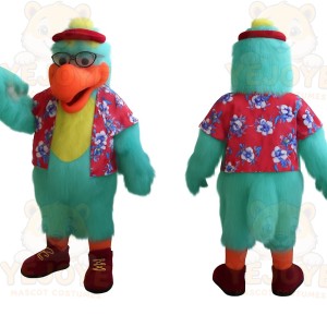 Teal Orange Hawaiian Parrot Mascot Costume