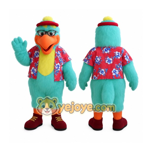 Teal Orange Hawaiian Parrot Mascot Costume