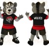 Gray Black Red Hockey Wolf Mascot Costume