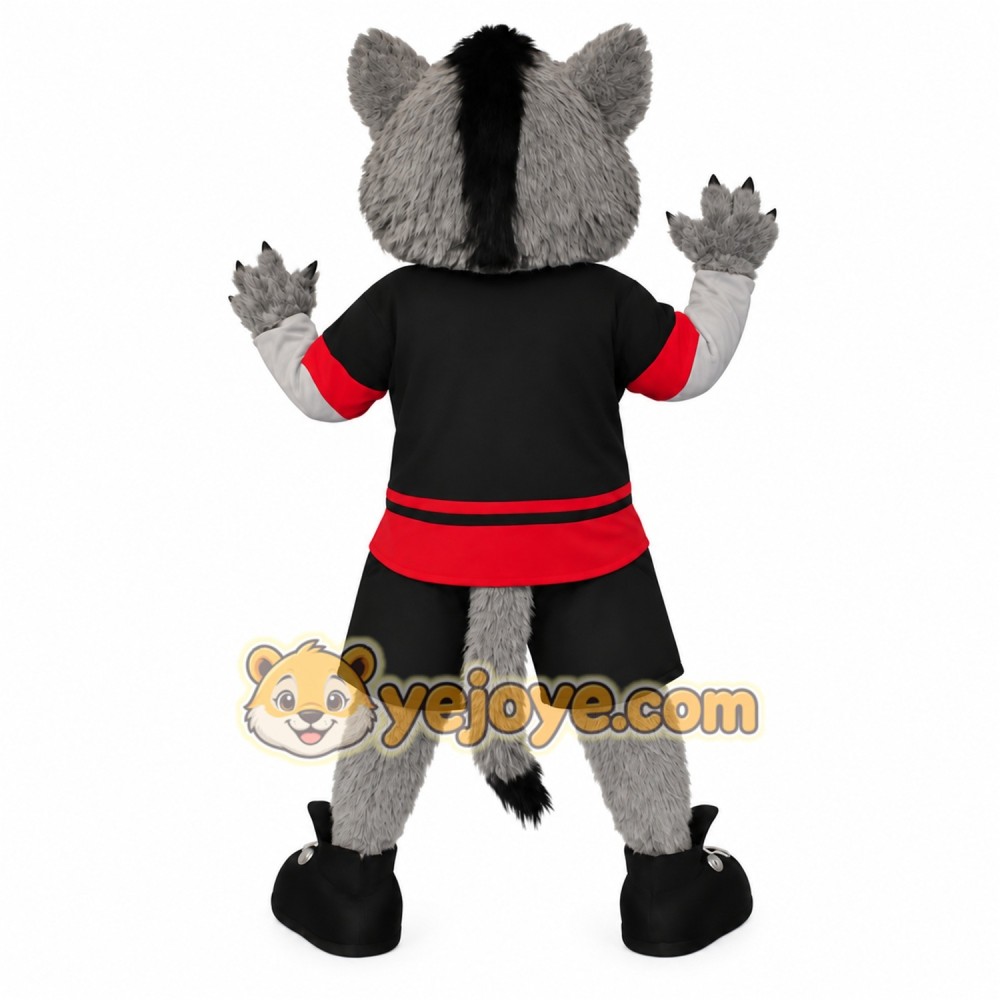 Gray Black Red Hockey Wolf Mascot Costume