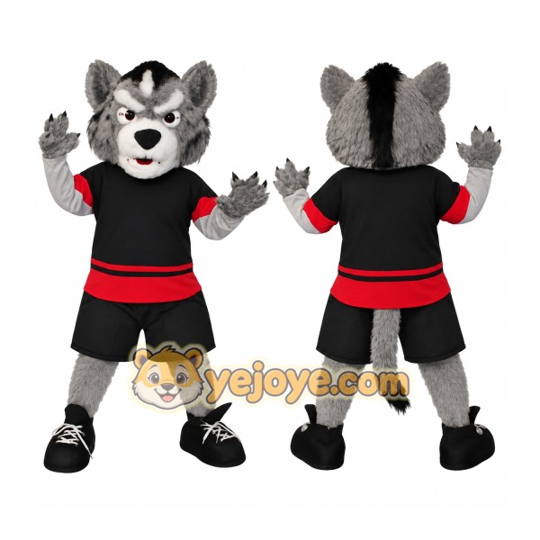 Gray Black Red Hockey Wolf Mascot Costume
