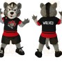 Gray Black Red Hockey Wolf Mascot Costume