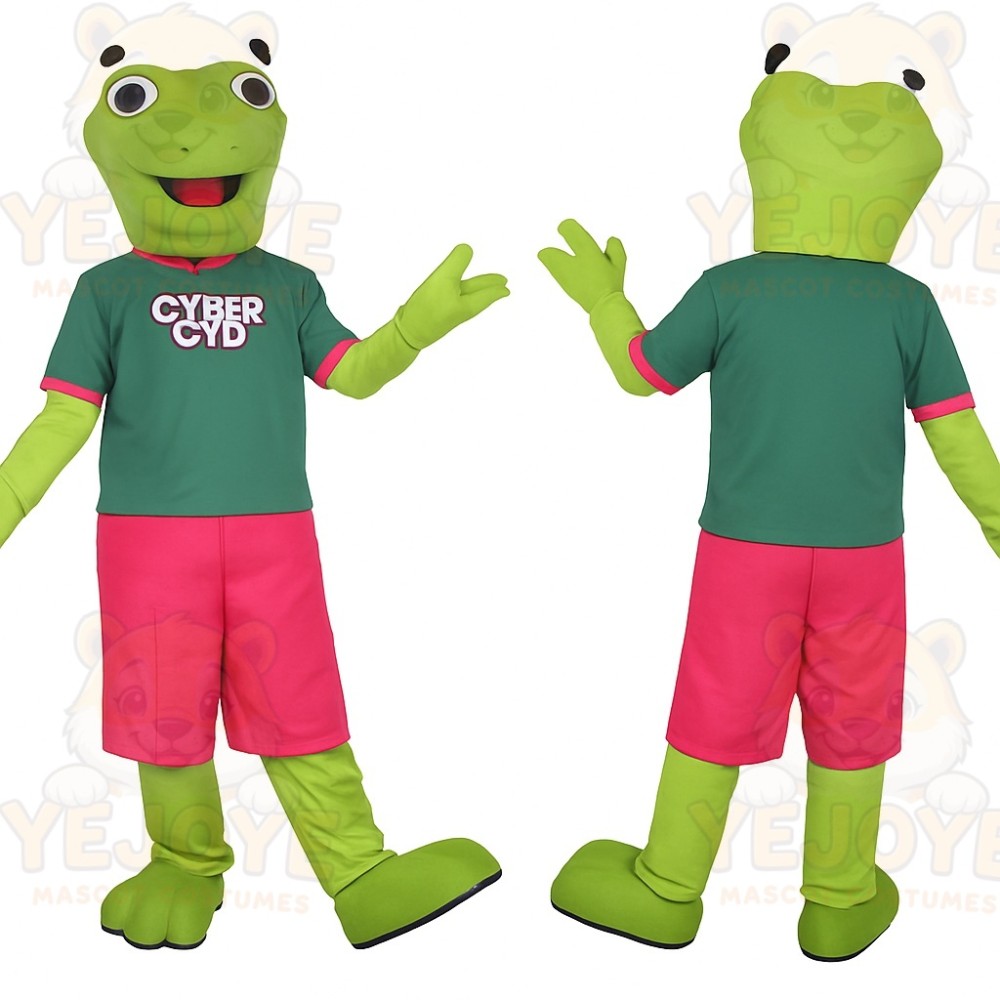 Lime Green Teal Pink Frog Mascot Costume