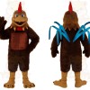 Brown Tan Red Blue Rooster Mascot Costume
