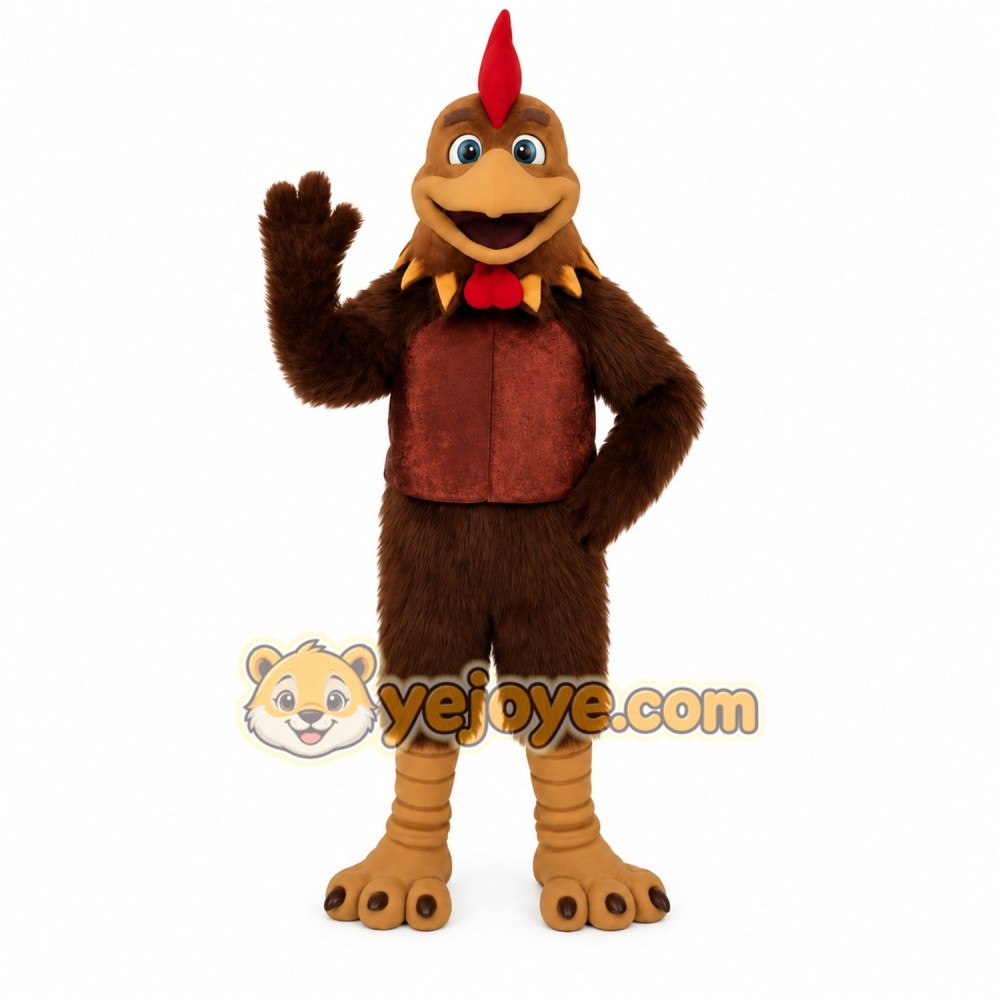Brown Tan Red Blue Rooster Mascot Costume Brown Tan Red Blue Rooster Mascot Costume