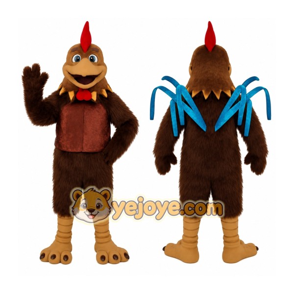 Brown Tan Red Blue Rooster Mascot Costume
