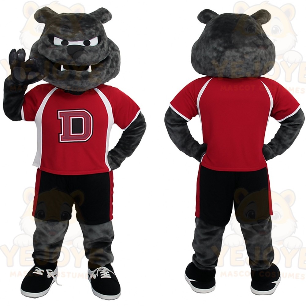 Gray Red Black Bulldog Mascot Costume