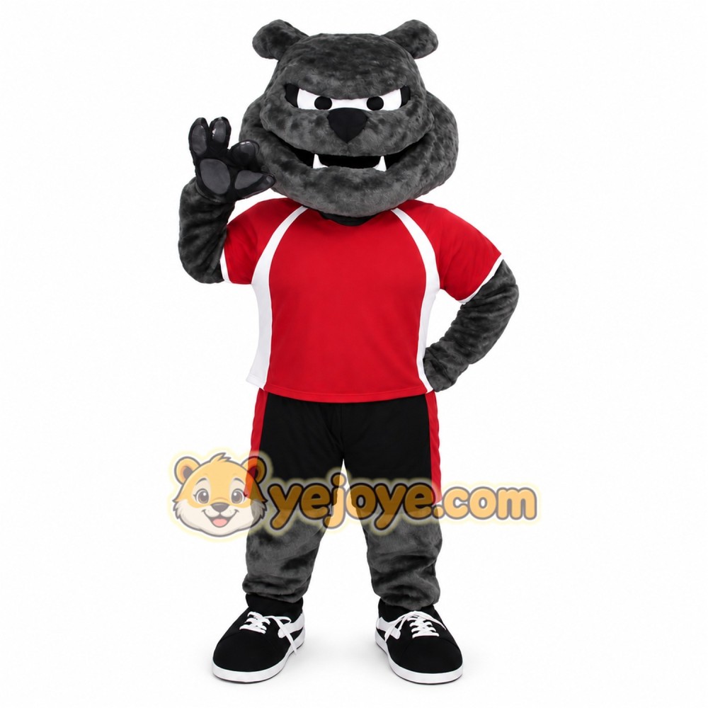Gray Red Black Bulldog Mascot Costume