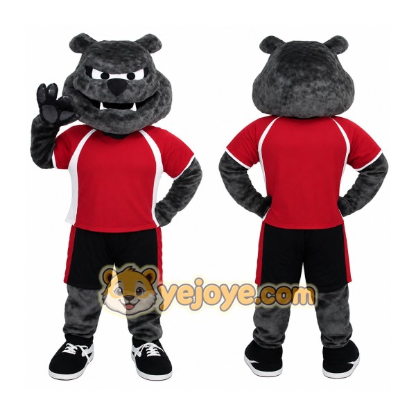 Gray Red Black Bulldog Mascot Costume
