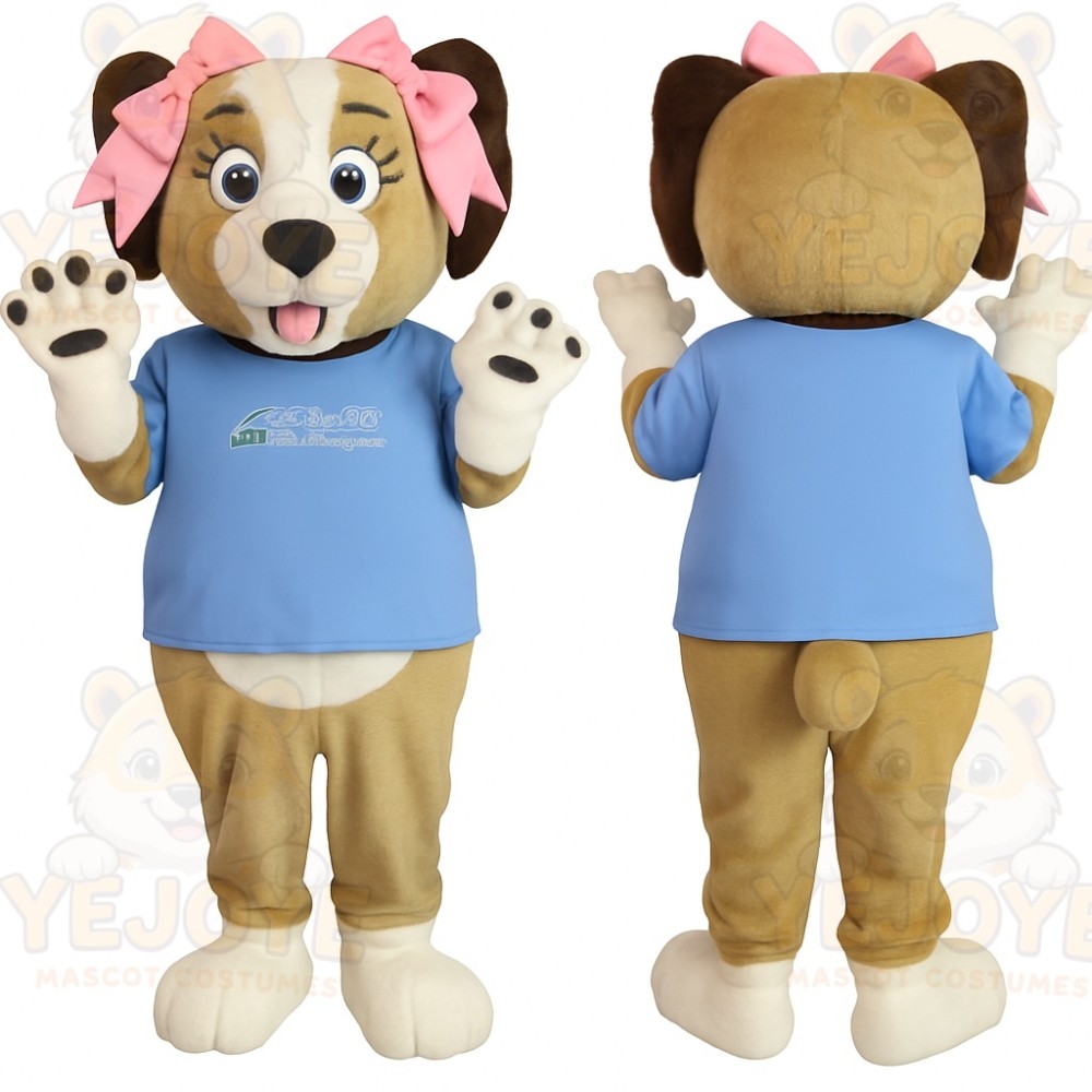 Tan Brown Blue Pink Girl Dog Mascot Costume