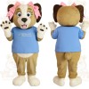 Tan Brown Blue Pink Girl Dog Mascot Costume