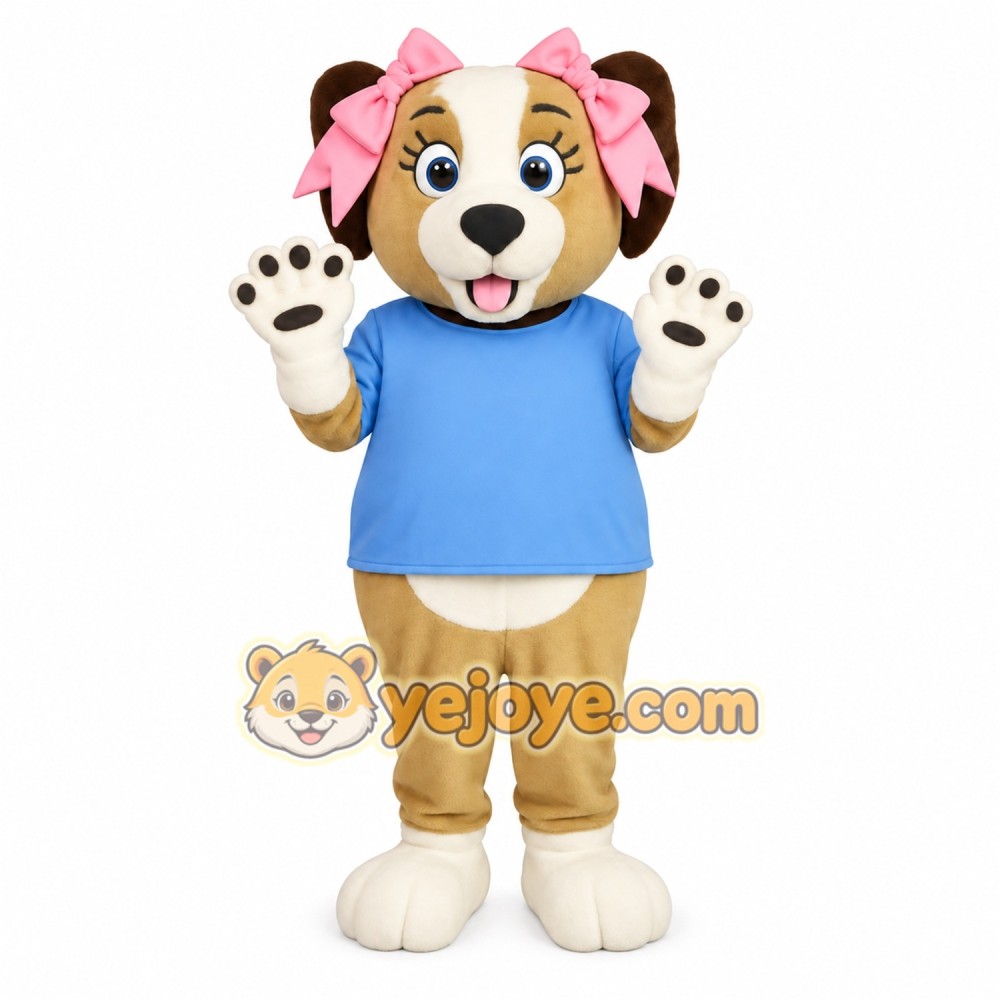 Tan Brown Blue Pink Girl Dog Mascot Costume Tan Brown Blue Pink Girl Dog Mascot Costume