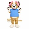 Tan Brown Blue Pink Girl Dog Mascot Costume Tan Brown Blue Pink Girl Dog Mascot Costume