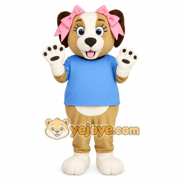 Tan Brown Blue Pink Girl Dog Mascot Costume